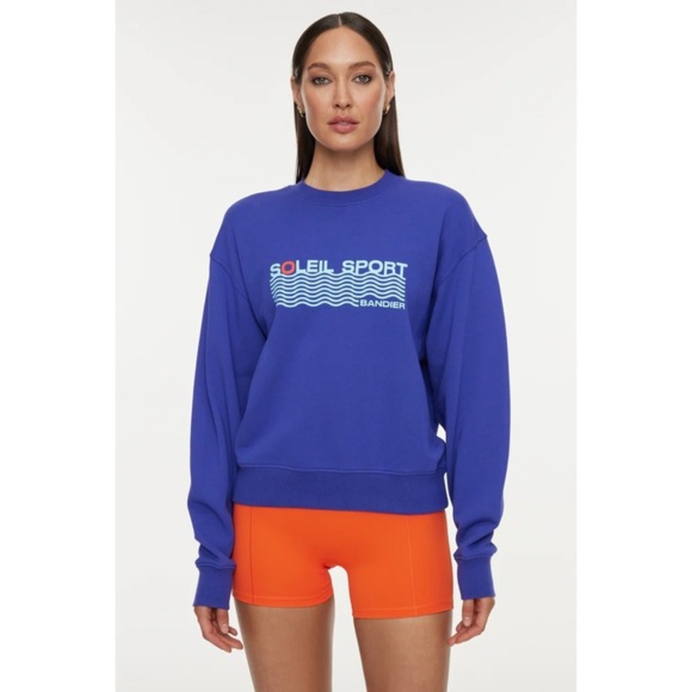 NWT Bandier Classic Soleil Sport Crew Neck Sweatshirt Spectrum Blue Size L